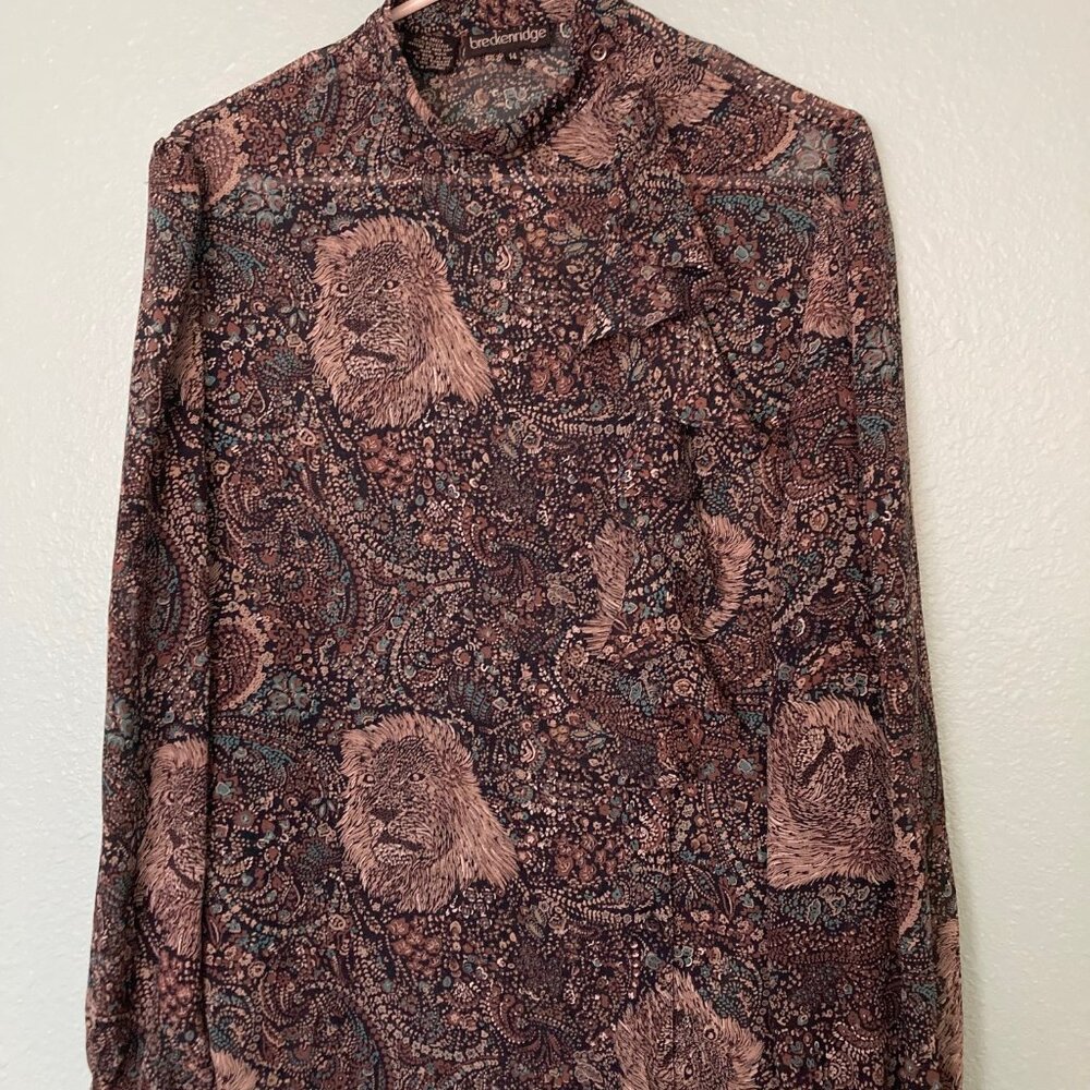 Breckenridge Asymmetrical Lion Print Blouse 14 Multi/Black